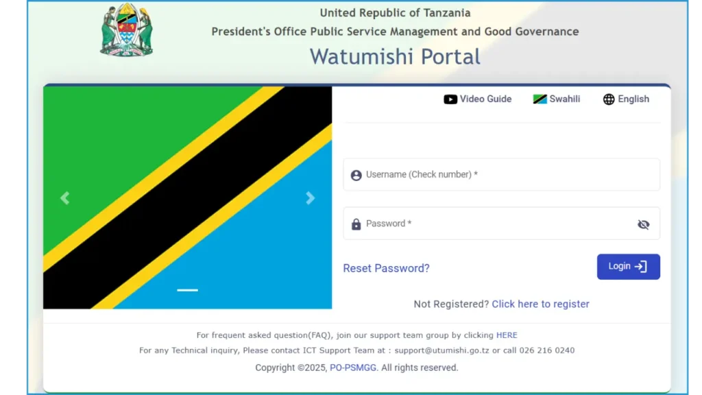 ESS Utumishi - Employee Self Service Portal Tanzania (Watumishi) 3 ESS Utumishi login page